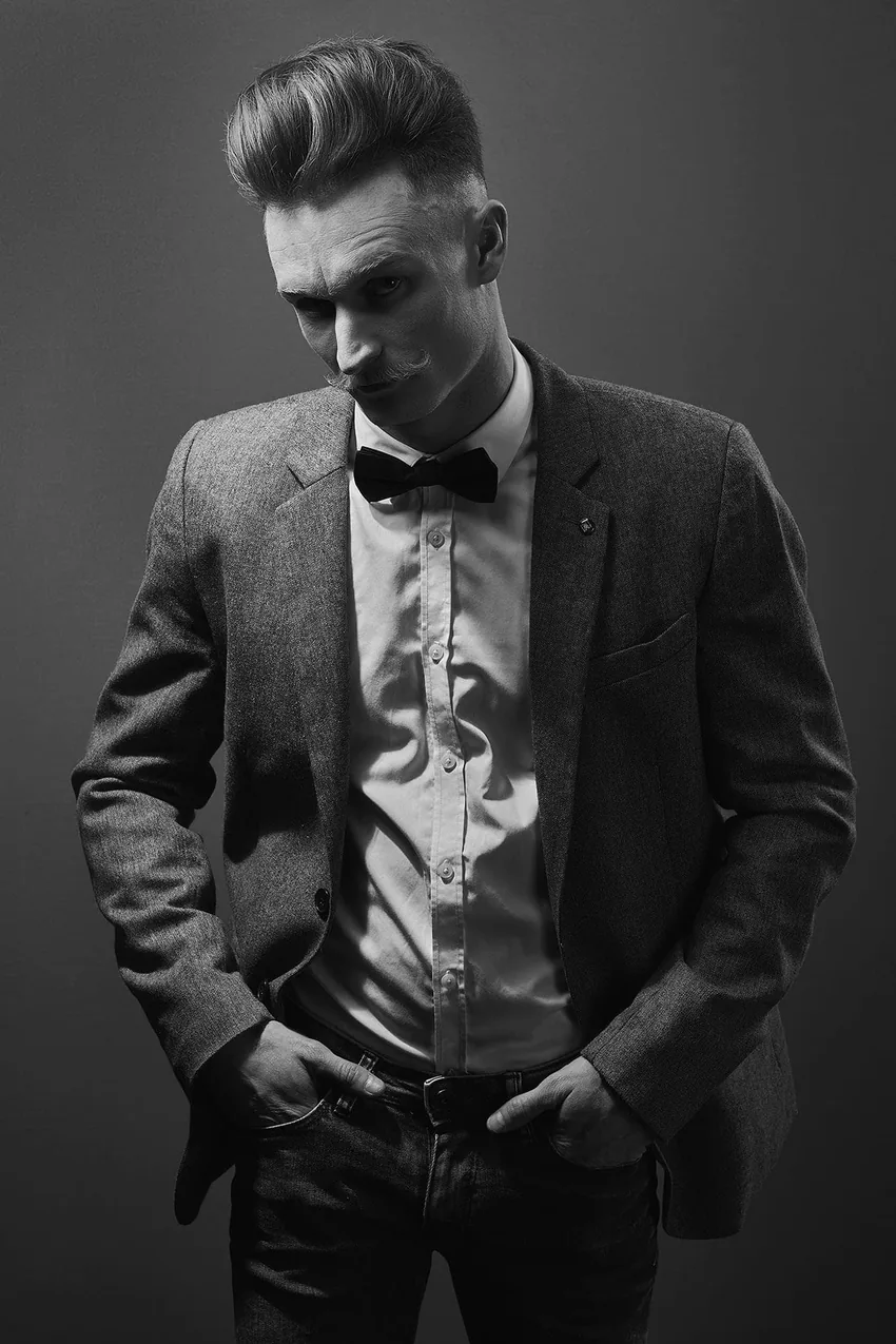 Portrait homme N&B, tweed
